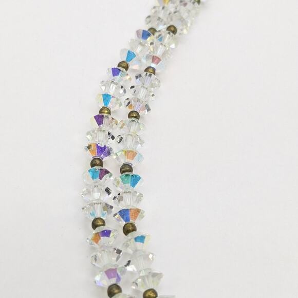 Vintage Lisner Signed Aurora Borealis AB Crystal Double Strand Choker Necklace - Picture 7 of 8
